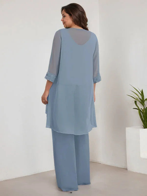Chiffon Scoop Long Sleeves Mother Of The Bride Pantsuits With Jacket