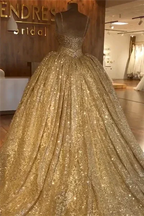 Spaghetti Straps Gold Evening Dress | Luxury Ball Gown Princess Prom Dress S19116