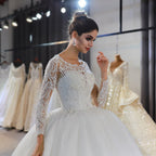 Bateau Neckline Floor Length Long Sleeves Wedding Dress With Lace Appliques