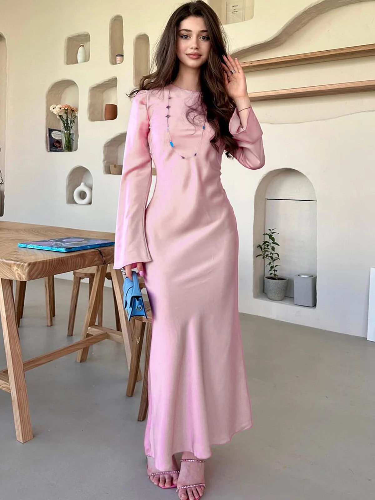 Vestido Maxi Fino TARUXY Para Mulheres Elegante Sólido Para Festa e Noite Mulheres Cintura Alta Luxuoso Feminino Moda Outono