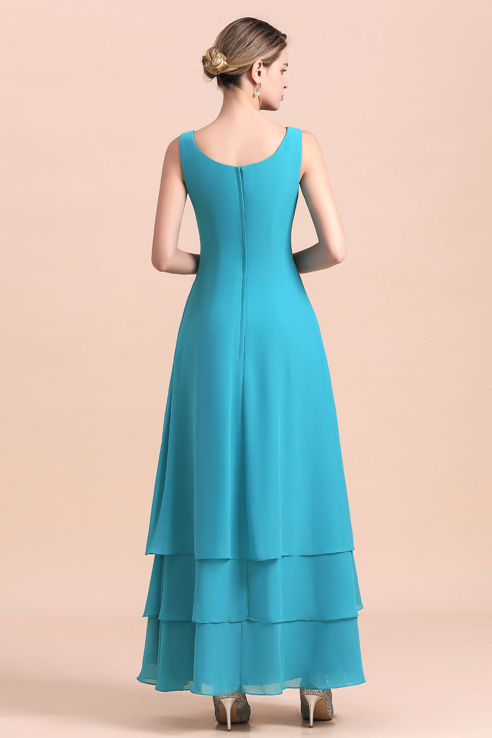 BMbridal Gorgeous Square Neck Flowers Layers Mother of Bride Dress with Long Wraps