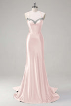 Halter Neck Sleeveless Long Mermaid Prom Dress With Beading Pleated