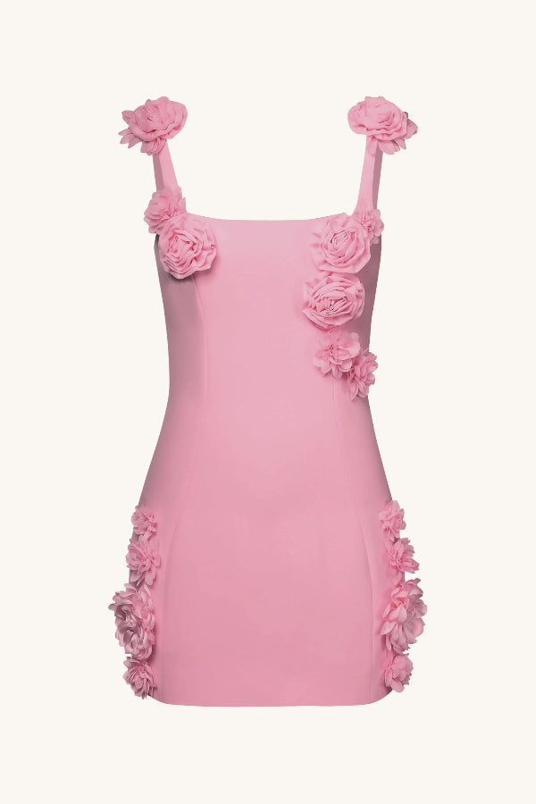 Robe courte cintrée sexy avec bretelles à motifs floraux en 3D