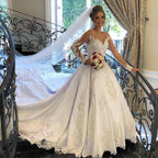 Charming Long Sleeves A Line Satin Wedding Dress With Sweetheart Neckline