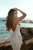 Modest Tulle Long Mermaid Wedding Dress With Lace Appliques Backless