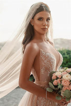 Spaghetti Strap Mermaid Wedding Dress With Applique Ruffles