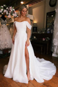 Organza A Line Wedding Dress Off the Shoulder Sleeveless Chapel Train