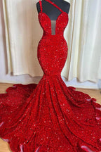 Vestido de baile sereia sem mangas com um ombro só e decote em coração