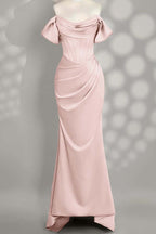 Off The Shoulder Sleeveless Mermaid Long Prom Dress With Pleated Custom Color