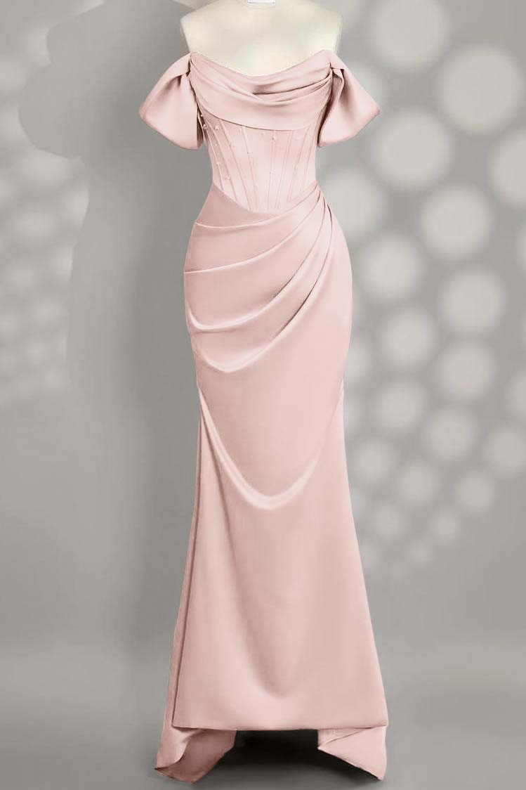 Off The Shoulder Sleeveless Mermaid Long Prom Dress With Pleated Custom Color