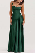Spaghetti Strap Sleeveless Long Pleated Ruffle Prom Dress