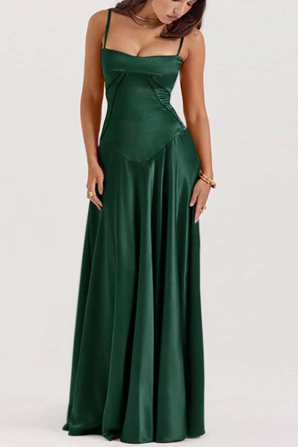 Spaghetti Strap Sleeveless Long Pleated Ruffle Prom Dress