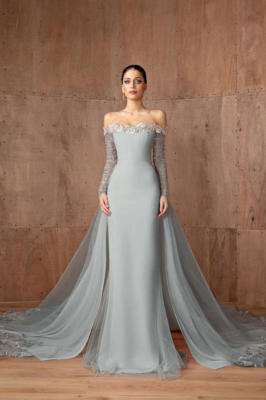 Strapless Mermaid Prom Dress With Appliques Long Sleeves Formal Gown