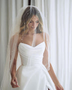 Brilliant Satin A Line Floor Length Sweetheart Wedding Dress With Slit Ruffles