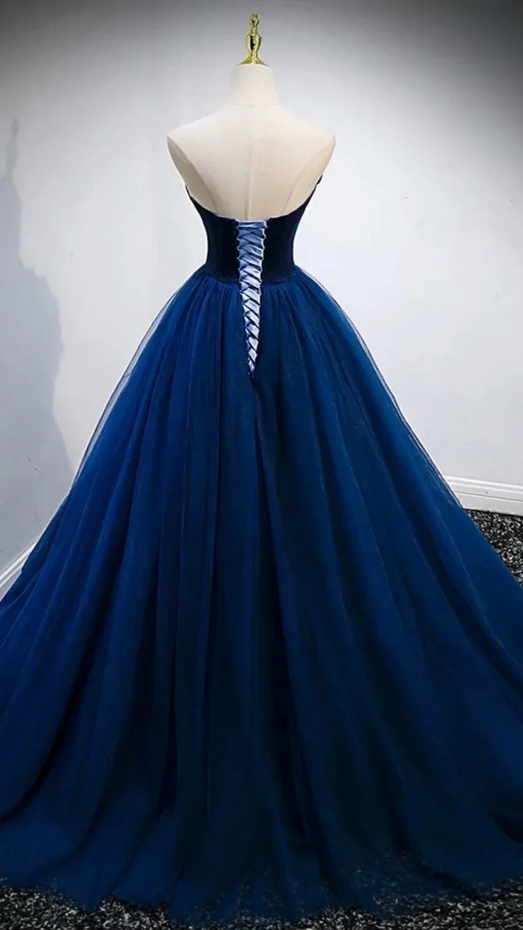 Robe de bal bleue sans bretelles en ligne A Robe de soirée élégante Y839
