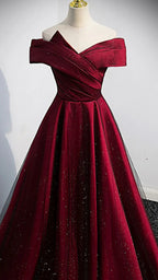 Burgundy satin long A line prom dress evening dress Y767