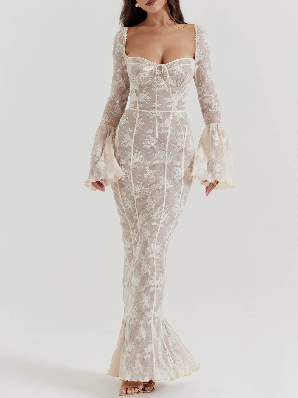 Abito Midi in Pizzo Color Crema Vintage