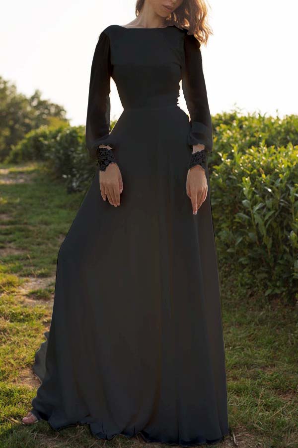 Tulle Bateau Long Sleeves Boho Wedding Dress Open Back A Line