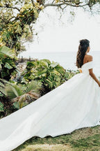 Chic White Off The Shoulder Ball Gown Wedding Dress With Lace