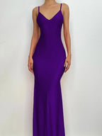 Nibber Rotes Glänzendes Maxikleid mit Spaghettiträgern für Damen Einfarbig Sexy Rückenfrei mit Raffung und Ausschnitt Figurformendes Kleid Damen Hipster Straßenkleidung
