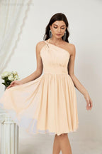 Women Chiffon Short One Shoulder Bridesmaid Dress Formal Dresses for Party Homecoming  2804