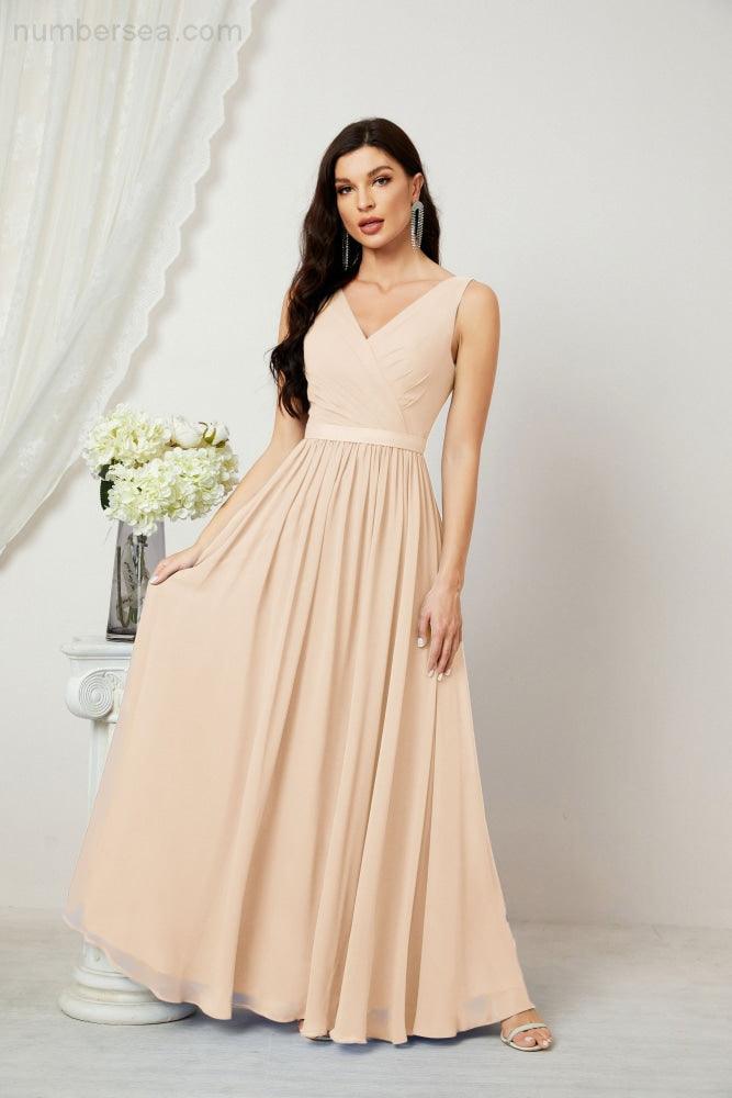 Abiti lunghi da damigella in chiffon da donna, linea a, senza maniche, abito formale da ballo per serata, abiti per festa di ritorno a casa 2808