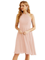Halter Chiffon Bridesmaid Dresses Short Sleeveless Formal Party Dress Open Back 28023