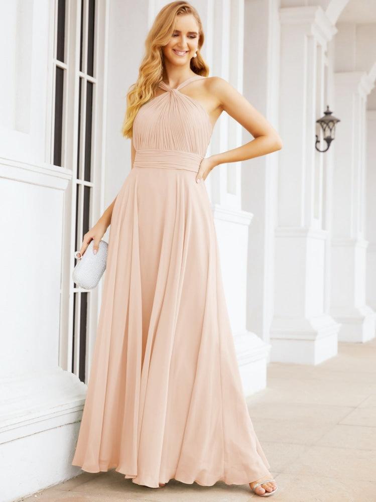 Crisscross Halter Bridesmaid Dresses for Party Wedding Evening Prom Maxi Ball Gowns 28053
