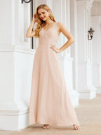Formelles Ballkleid Elegantes ärmelloses Brautjungfernkleid mit V-Ausschnitt für Hochzeitsfeier 28037