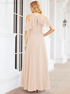 Cold Shoulder Long Bridesmaid Dresses Side Slit Formal Prom Gowns Party Wedding 28070