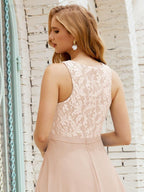 Vestido de Dama de Honra em Renda Comprimento ao Chão Vestidos de Noite com Bolsos 28017
