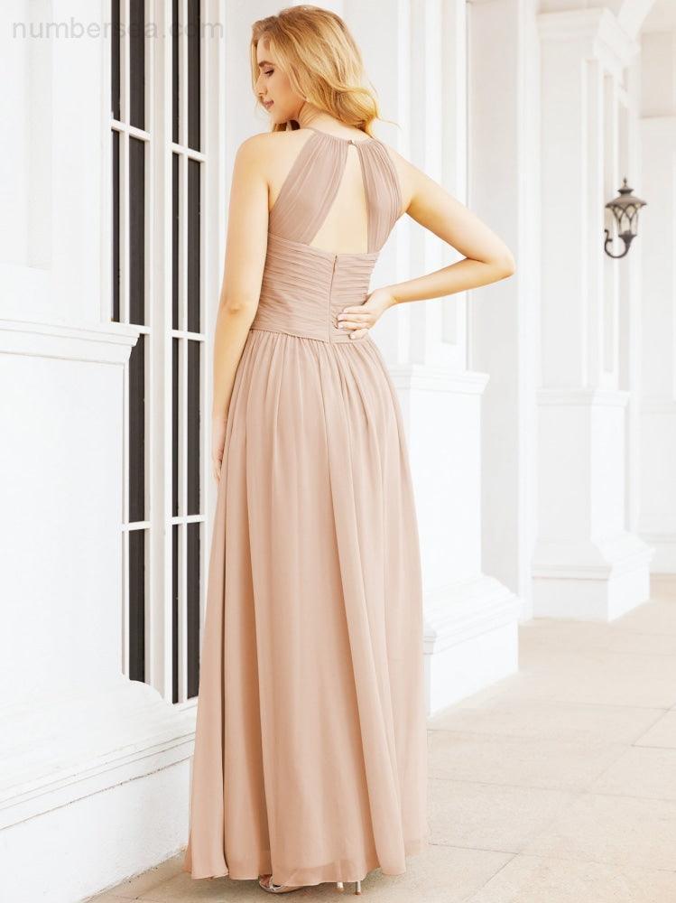 Sleeveless Bridesmaid Dresses Long Prom Gown Zipper with Keyhole Back 28056