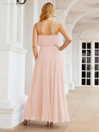 Numbersea Vestidos compridos de dama de honor com alças Vestido formal em linha A para jovens 28029