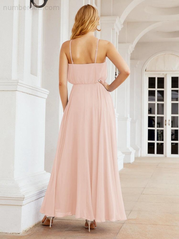 Numbersea Vestidos compridos de dama de honor com alças Vestido formal em linha A para jovens 28029