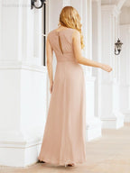 Formelles Ballkleid Elegantes ärmelloses Brautjungfernkleid mit V-Ausschnitt für Hochzeitsfeier 28037