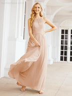 Sleeveless Bridesmaid Dresses Long Prom Gown Zipper with Keyhole Back 28056