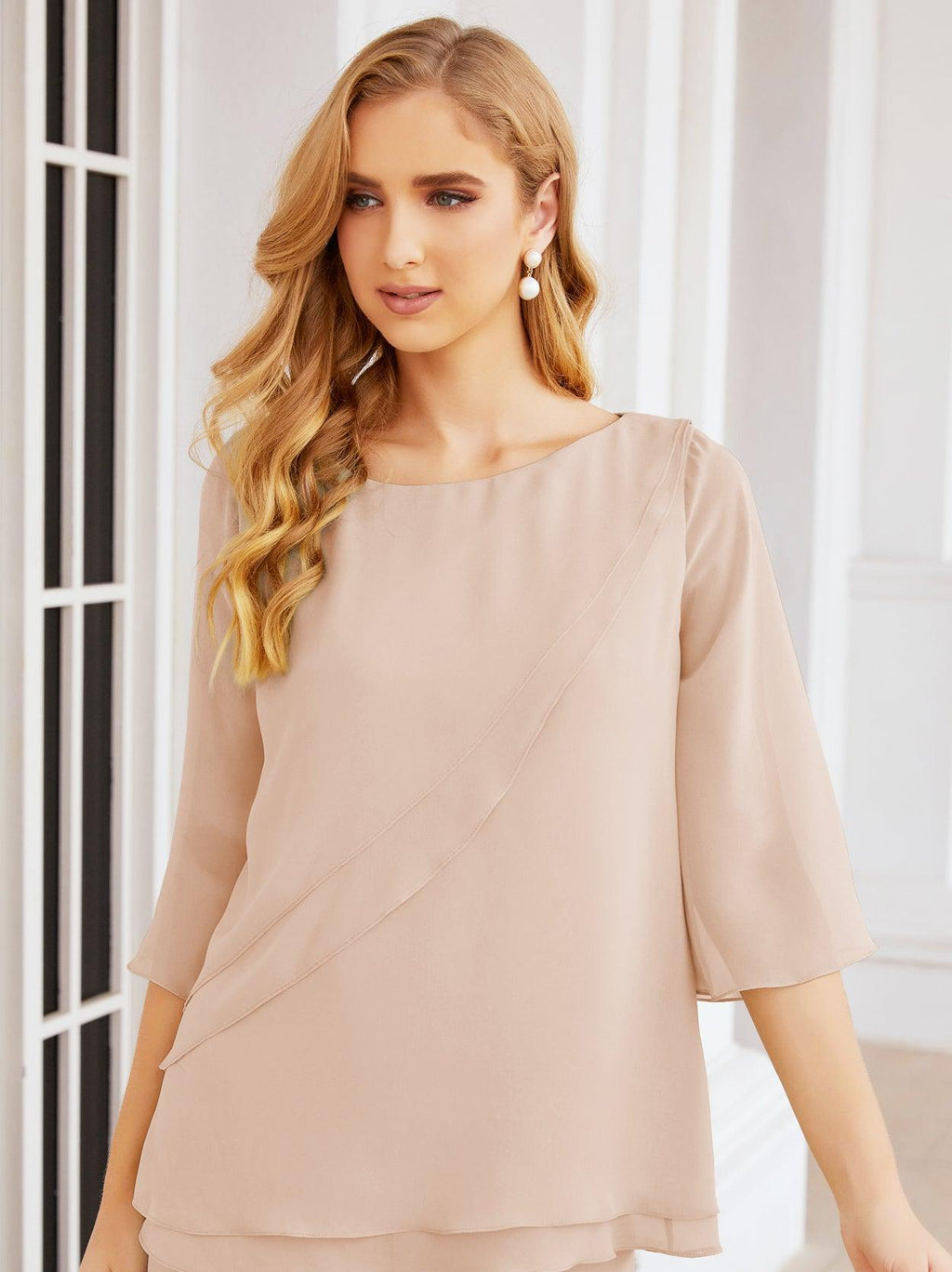 Numbersea Elegantes 2-teiliges Kleid für die Brautmutter Große Größen Hosenanzug mit Rüschenschichten Silberner Hausmantel 28064