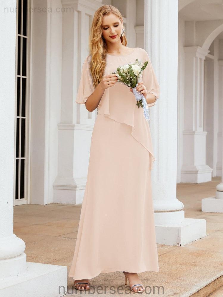 Numbersea Festliches Abendkleid Lang Mutter der Braut Kleid mit Rüschencape 28026