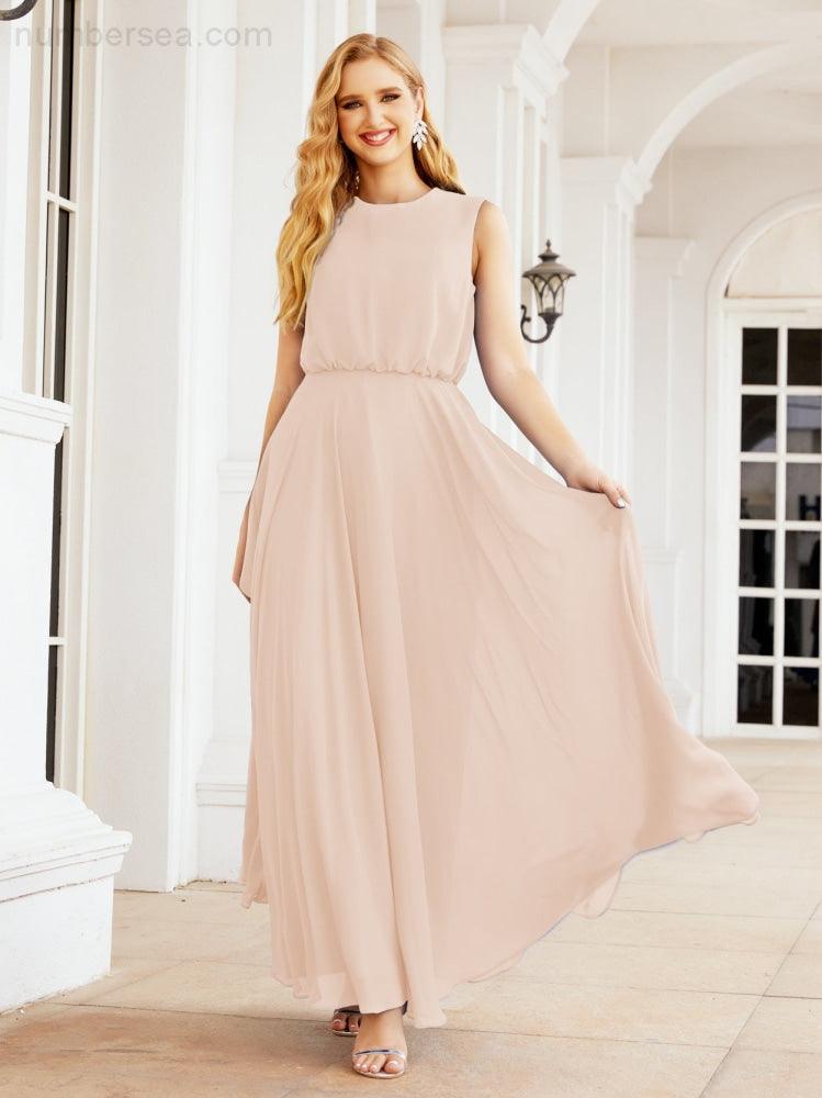 Sleeveless Long Bridesmaid Dress A line Formal Evening Prom Gown 28025