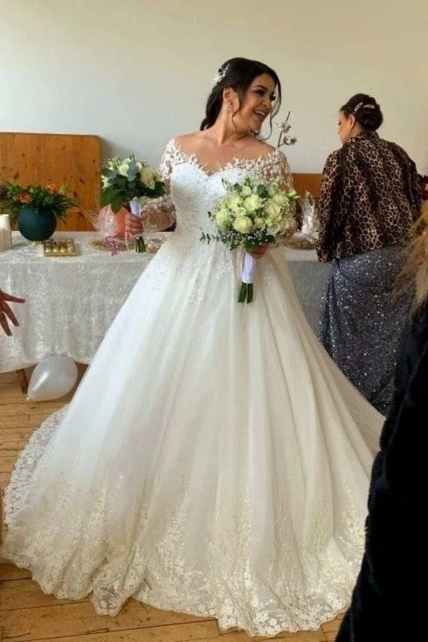 Princess Off The Shoulder Wedding Dress With Lace Appliques Long Sleeves