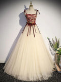 Vestido Vintage de Tule Comprido em Linha A para Baile com Alças Finas Vestido de Noite Vestido de Gala Y7662