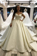 Glamorous Long Sleeves Satin Princess Wedding Dress With Appliques