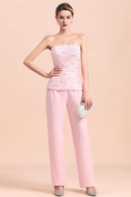BMbridal Elegant Strapless Appliques Mother of Bride Jumpsuit with Long Sleeves Wraps
