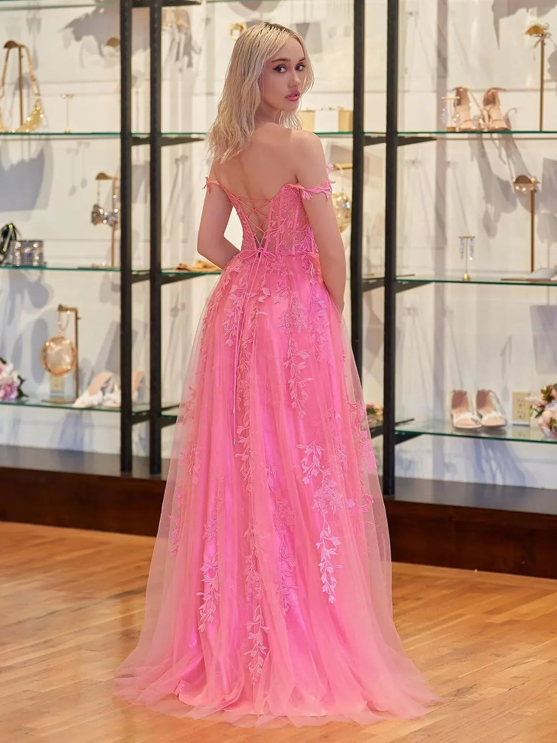 Vestidos de fiesta de tul con aplicaciones de encaje para mujer 2025, vestido de gala con tirantes finos, vestido formal de noche con abertura