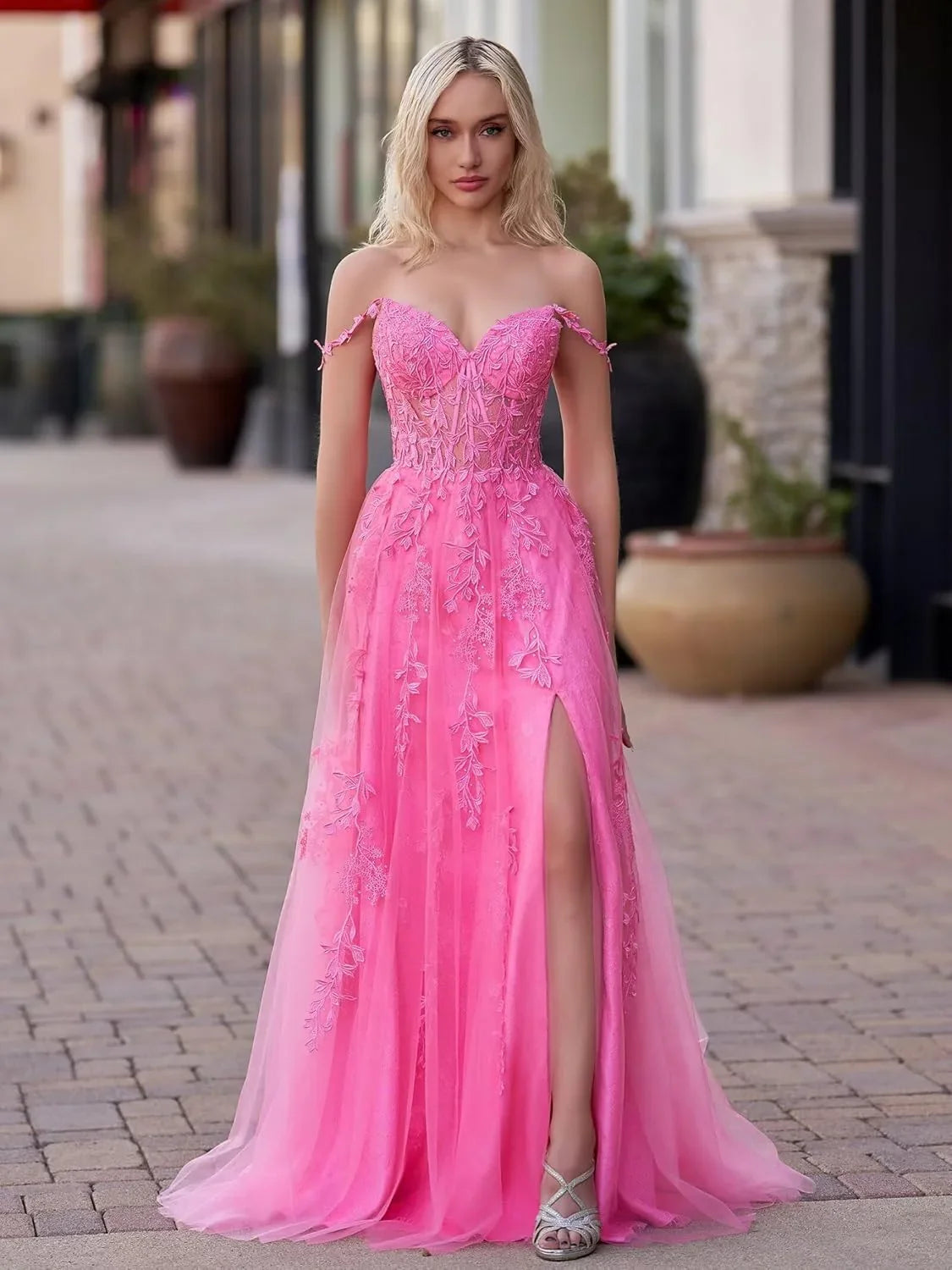 Vestidos de fiesta de tul con aplicaciones de encaje para mujer 2025, vestido de gala con tirantes finos, vestido formal de noche con abertura