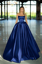 Strapless Sleeveless Long A Line Prom Dress With Pockets Pleated Custom Colors