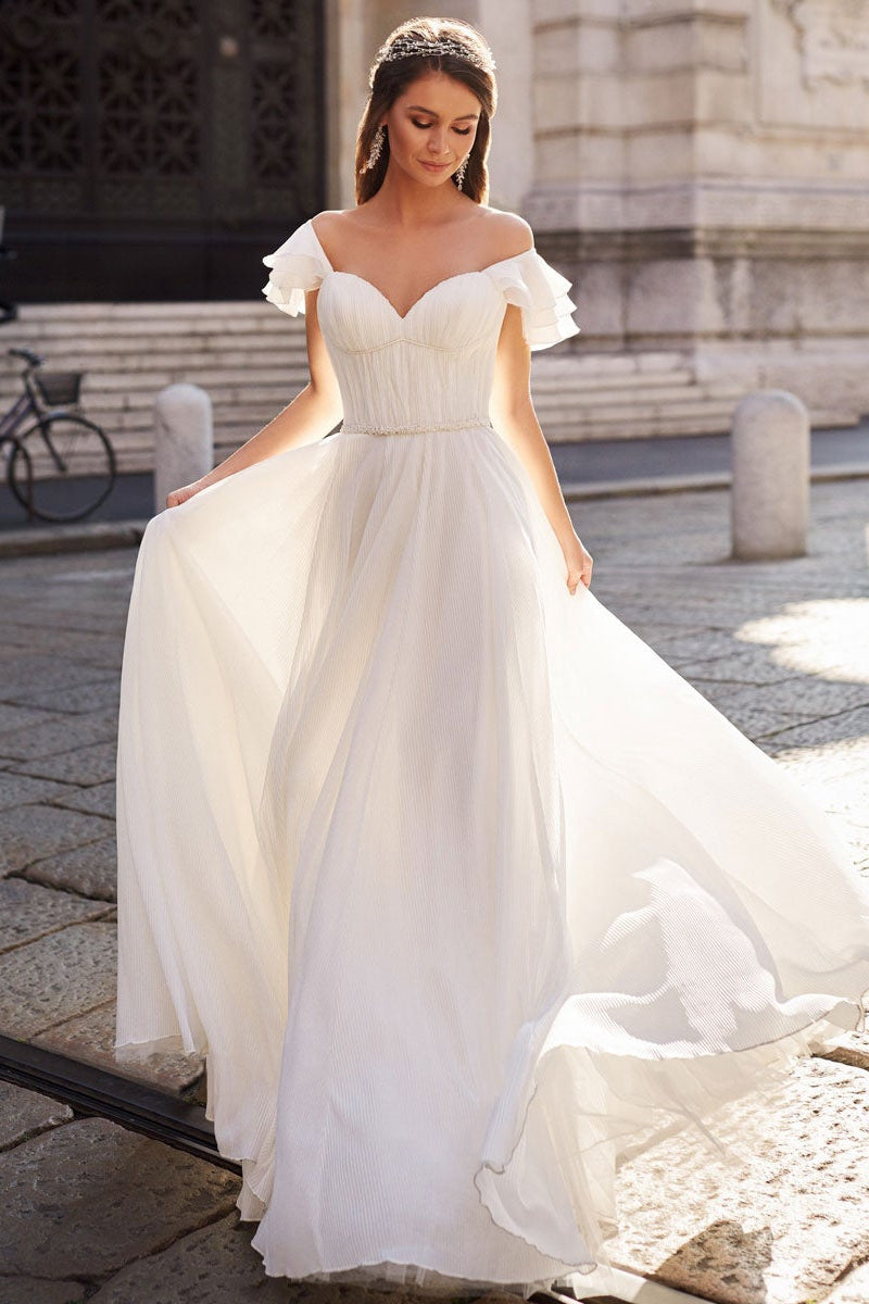 Chiffon Off The Shoulder Wedding Dress Ethereal Bridal Gown