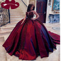 Vestido de Baile em Linha A com Apliques Bordados em Borgonha Deslumbrante para Quinceanera Y7680