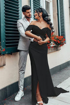 Charmeuse Off The Shoulder Wedding Dress With Split Silhouette