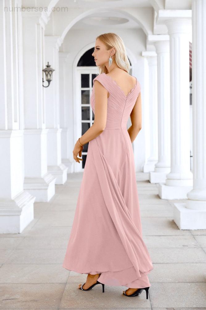 Ladies Chiffon V Neck Sleeveless Floor Length Bridesmaid Evening Dress Wedding Party Evening Dress 28126